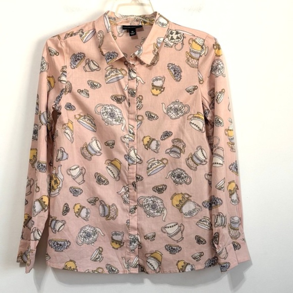 Victoria Beckham Target Blouse XL (Small / Medium?) Pink Tea Pot Kettle Cups Top